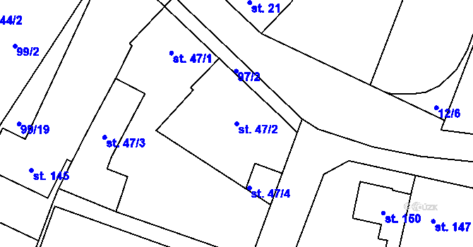 Parcela st. 47/2 v KÚ Zbuzany, Katastrální mapa