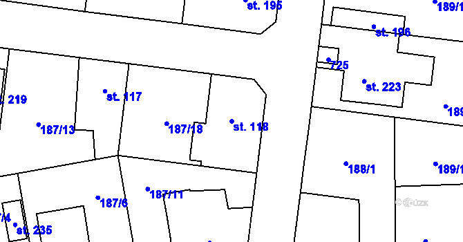 Parcela st. 118 v KÚ Zbuzany, Katastrální mapa