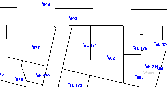 Parcela st. 174 v KÚ Zbuzany, Katastrální mapa