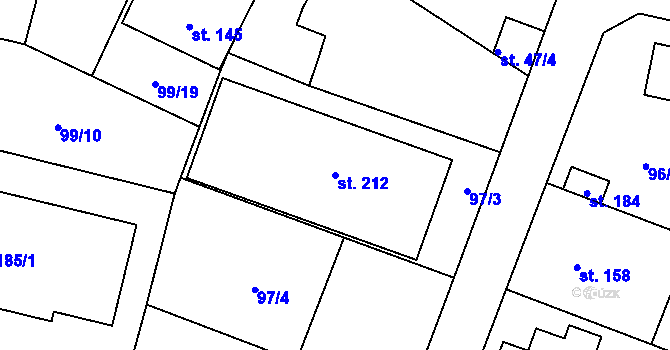 Parcela st. 212 v KÚ Zbuzany, Katastrální mapa