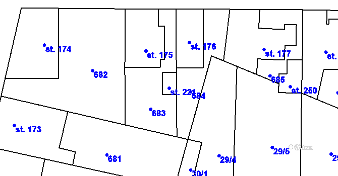 Parcela st. 221 v KÚ Zbuzany, Katastrální mapa