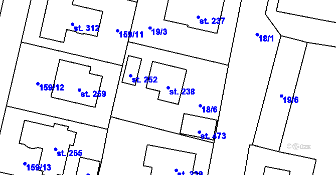 Parcela st. 238 v KÚ Zbuzany, Katastrální mapa