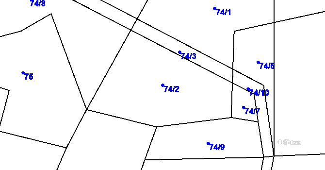 Parcela st. 74/2 v KÚ Zbuzany, Katastrální mapa