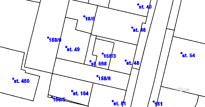 Parcela st. 158/3 v KÚ Zbuzany, Katastrální mapa