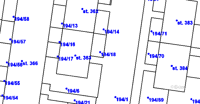 Parcela st. 194/18 v KÚ Zbuzany, Katastrální mapa