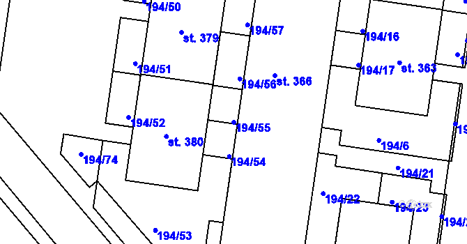 Parcela st. 194/55 v KÚ Zbuzany, Katastrální mapa