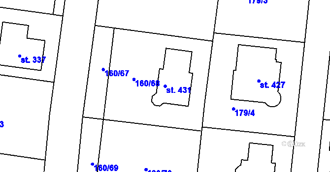 Parcela st. 431 v KÚ Zbuzany, Katastrální mapa
