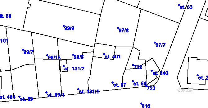 Parcela st. 401 v KÚ Zbuzany, Katastrální mapa