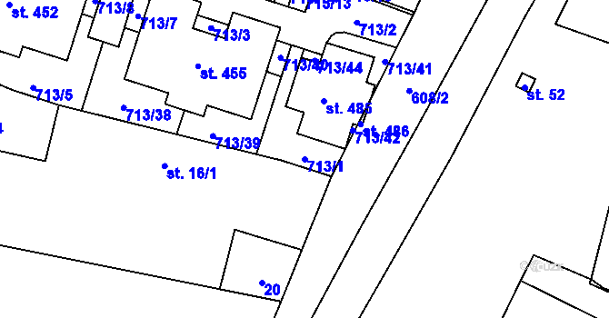 Parcela st. 713/1 v KÚ Zbuzany, Katastrální mapa