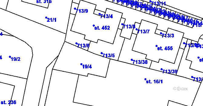 Parcela st. 713/5 v KÚ Zbuzany, Katastrální mapa