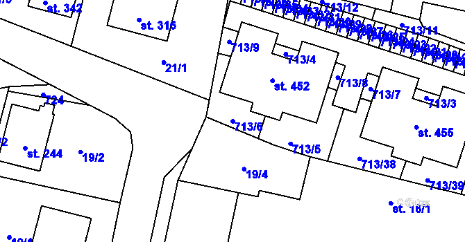 Parcela st. 713/6 v KÚ Zbuzany, Katastrální mapa