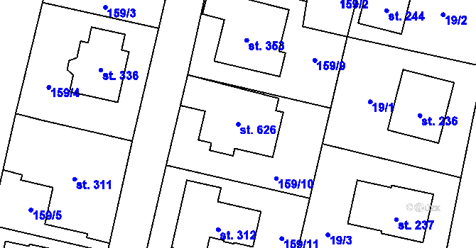 Parcela st. 626 v KÚ Zbuzany, Katastrální mapa