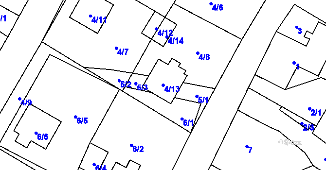 Parcela st. 4/13 v KÚ Zbyny, Katastrální mapa