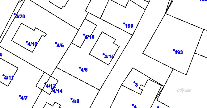 Parcela st. 4/15 v KÚ Zbyny, Katastrální mapa