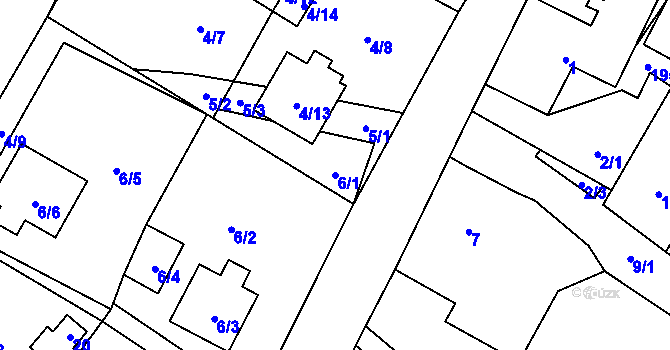 Parcela st. 6/1 v KÚ Zbyny, Katastrální mapa