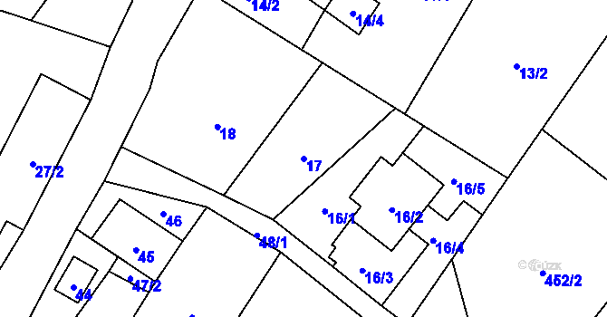 Parcela st. 17 v KÚ Zbyny, Katastrální mapa
