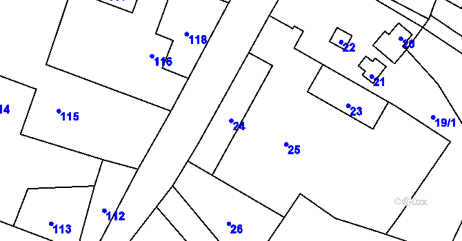 Parcela st. 24 v KÚ Zbyny, Katastrální mapa