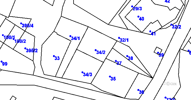 Parcela st. 34/2 v KÚ Zbyny, Katastrální mapa
