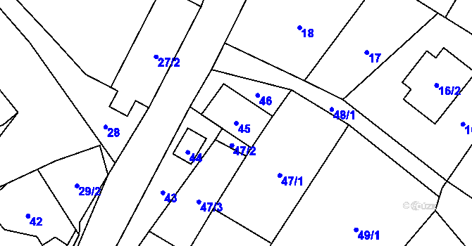 Parcela st. 45 v KÚ Zbyny, Katastrální mapa
