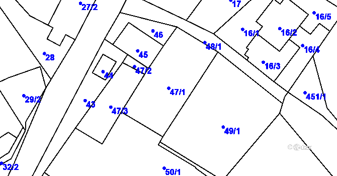 Parcela st. 47/1 v KÚ Zbyny, Katastrální mapa