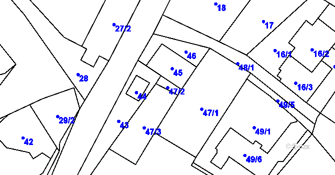 Parcela st. 47/2 v KÚ Zbyny, Katastrální mapa