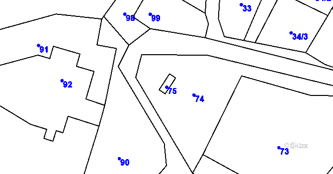 Parcela st. 75 v KÚ Zbyny, Katastrální mapa