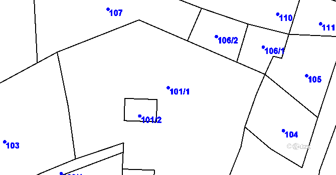 Parcela st. 101/1 v KÚ Zbyny, Katastrální mapa