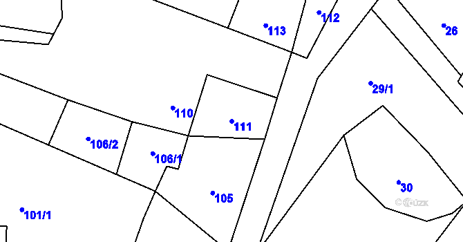 Parcela st. 111 v KÚ Zbyny, Katastrální mapa