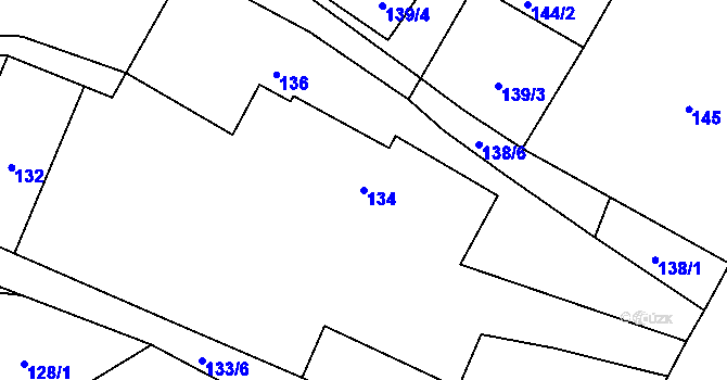 Parcela st. 134 v KÚ Zbyny, Katastrální mapa