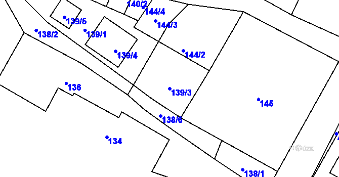 Parcela st. 139/3 v KÚ Zbyny, Katastrální mapa