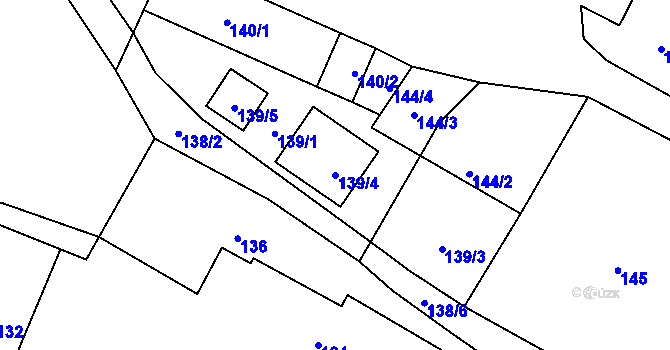 Parcela st. 139/4 v KÚ Zbyny, Katastrální mapa