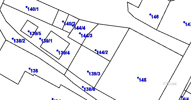 Parcela st. 144/2 v KÚ Zbyny, Katastrální mapa
