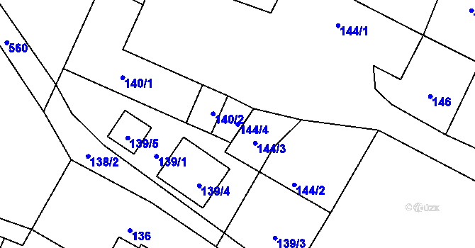 Parcela st. 144/4 v KÚ Zbyny, Katastrální mapa