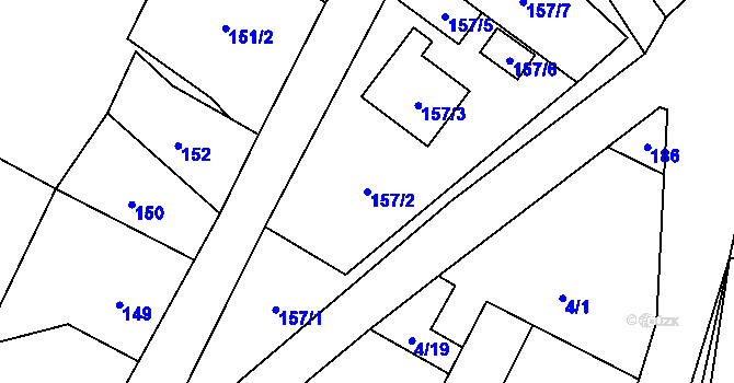 Parcela st. 157/2 v KÚ Zbyny, Katastrální mapa