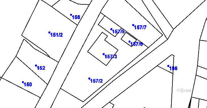 Parcela st. 157/3 v KÚ Zbyny, Katastrální mapa