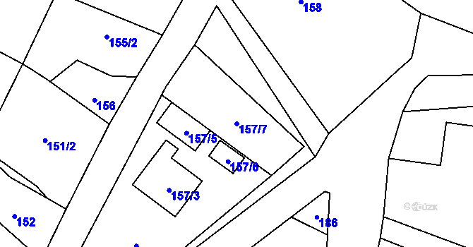 Parcela st. 157/7 v KÚ Zbyny, Katastrální mapa