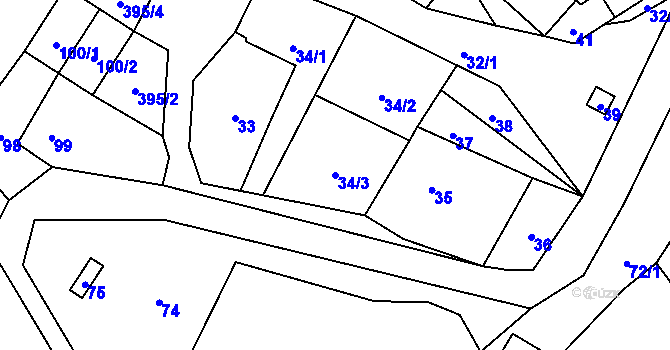 Parcela st. 34/3 v KÚ Zbyny, Katastrální mapa