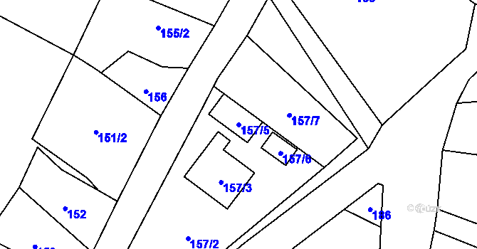 Parcela st. 157/5 v KÚ Zbyny, Katastrální mapa