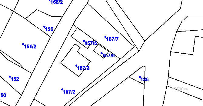 Parcela st. 157/6 v KÚ Zbyny, Katastrální mapa