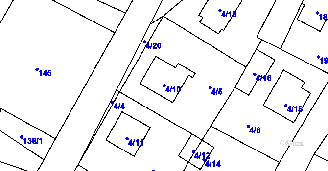 Parcela st. 4/10 v KÚ Zbyny, Katastrální mapa
