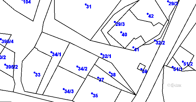Parcela st. 32/1 v KÚ Zbyny, Katastrální mapa