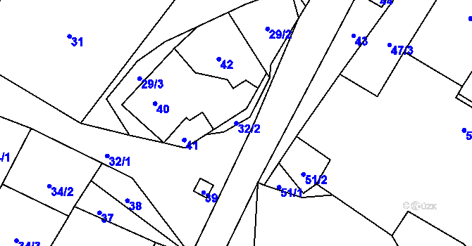Parcela st. 32/2 v KÚ Zbyny, Katastrální mapa
