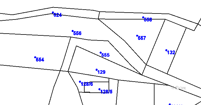 Parcela st. 555 v KÚ Zbyny, Katastrální mapa