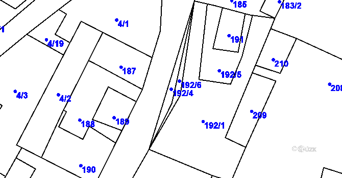Parcela st. 192/4 v KÚ Zbyny, Katastrální mapa