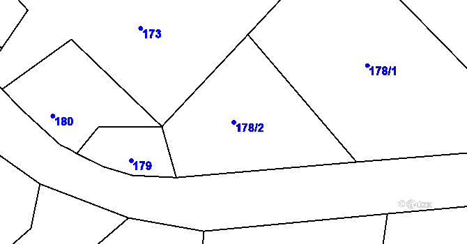 Parcela st. 178/2 v KÚ Zbyny, Katastrální mapa