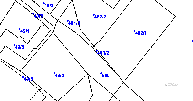 Parcela st. 451/2 v KÚ Zbyny, Katastrální mapa
