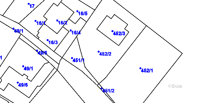 Parcela st. 452/2 v KÚ Zbyny, Katastrální mapa