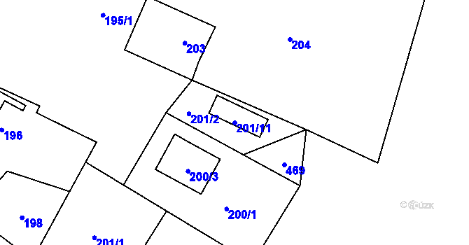 Parcela st. 201/11 v KÚ Zbyny, Katastrální mapa