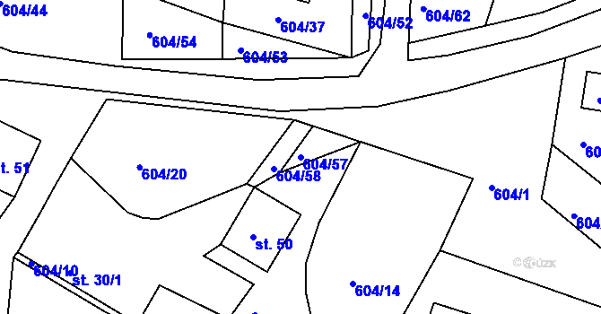 Parcela st. 604/57 v KÚ Zbyslav u Klatov, Katastrální mapa