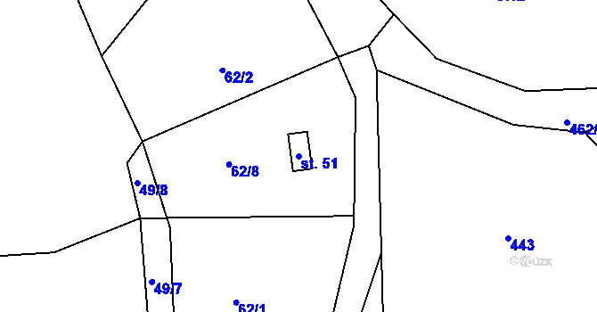 Parcela st. 51 v KÚ Čejkovice u Zbýšova, Katastrální mapa